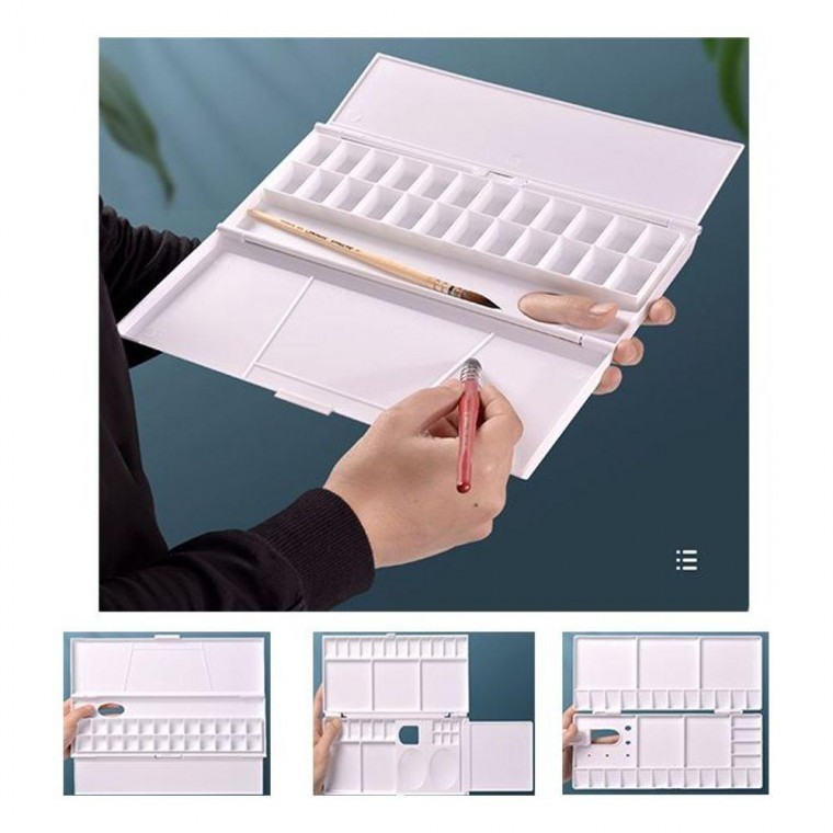 จานสีสำหรับสีน้ำ 24 หลุม 28 หลุม พร้อมอุปกรณ์ศิลปะ Ki-ming