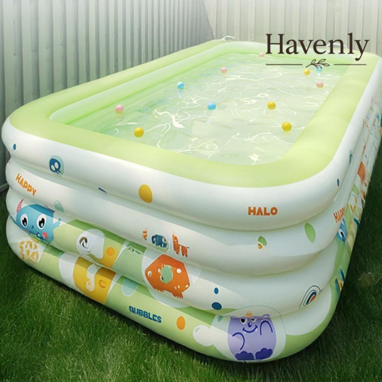สระว่ายน้ำพับได้ Havenly 3.0 ม. 4 ชั้น สำหรับใช้ในบ้าน แคมป์ปิ้ง ปาร์ตี้ สไตล์เกาหลี มีปืนฉีดน้ำและสไลด์ สระยาง สำหรับว่ายน้ำกลางแจ้ง