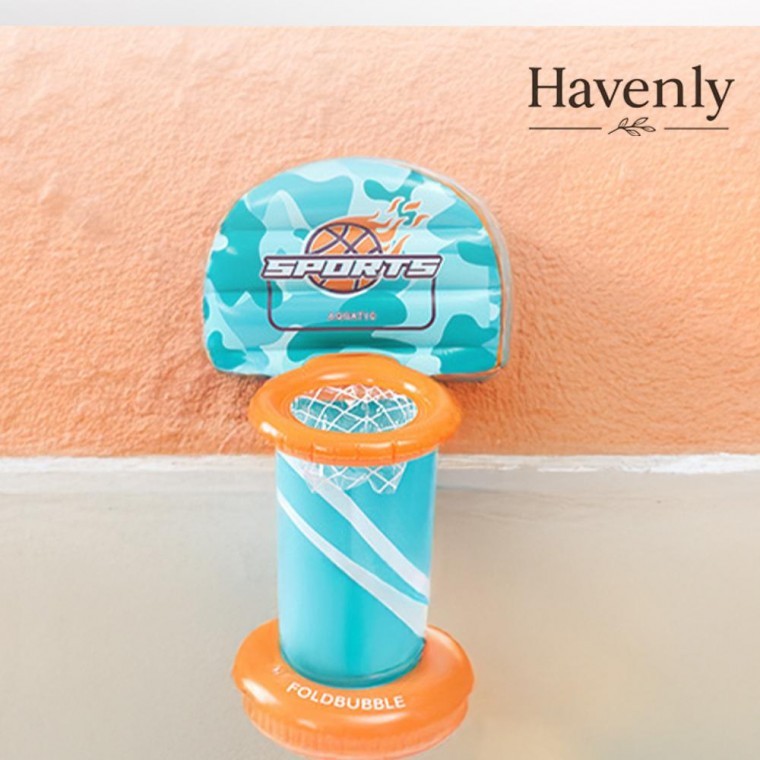 สระว่ายน้ำเด็ก Havenly Haven Hoop มีแป้นบาส พับได้ สำหรับเด็กและเด็กเล็ก ห่วงยางเล่นน้ำ มินิพูลบอล สระว่ายน้ำพองลม สระว่ายน้ำกลางแจ้ง