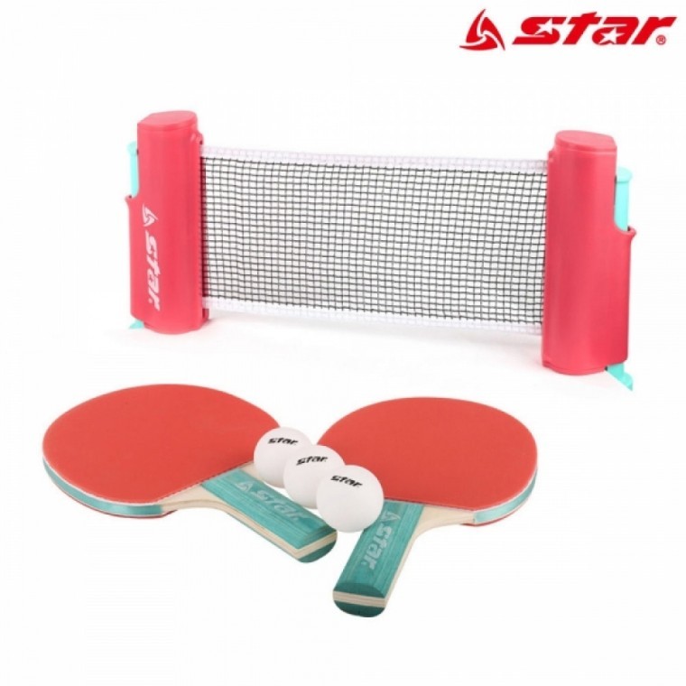 ชุดปิงปอง Star Sports พร้อมตาข่ายปรับระดับได้ ไม้และลูก (แบบพกพา) (สีแดง) (GR1000S)