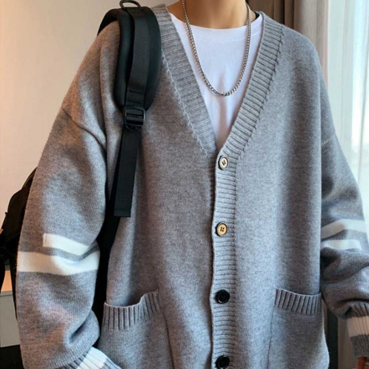 เสื้อไหมพรมคาร์ดิแกนทรงหลวมสำหรับนักศึกษามหาวิทยาลัย