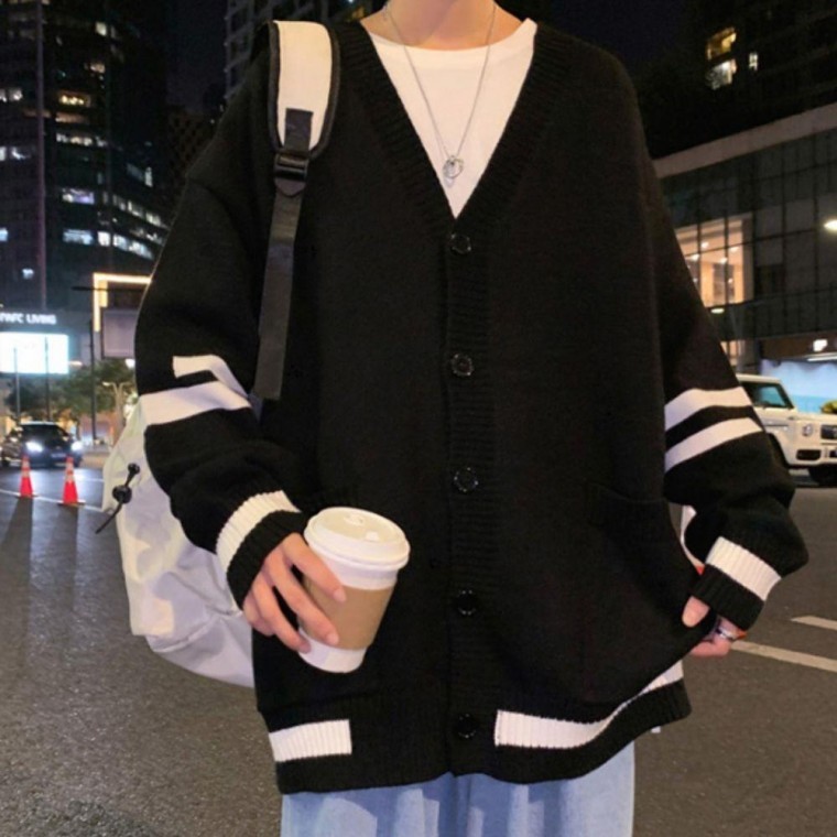 เสื้อคาร์ดิแกนไหมพรมเบสิกแบบบาง ทรงหลวม สำหรับใส่ได้ทั้งผู้ชายและผู้หญิง
