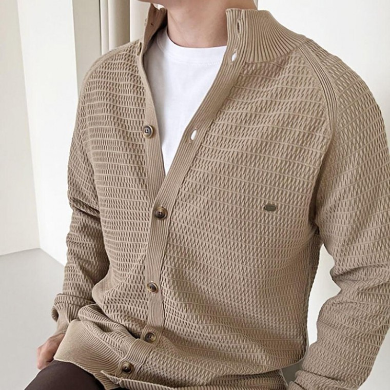 เสื้อคลุมคาร์ดิแกนไหมพรมคอเต่าแขนสั้นสำหรับผู้ชาย 1 ชิ้น