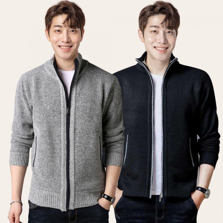 เสื้อคาร์ดิแกนซิปคอตั้งบุกันหนาวสำหรับผู้ชาย