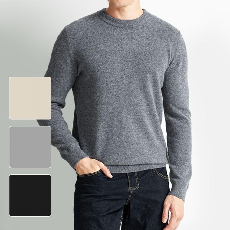 เสื้อสเวตเตอร์ไหมพรมคอกลมสำหรับผู้ชาย สไตล์ Daily