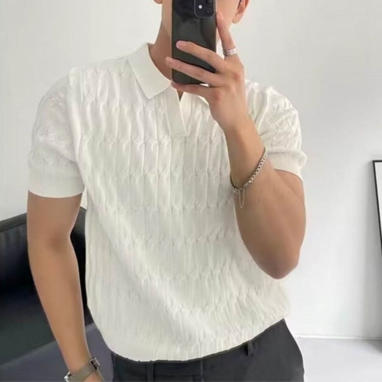 เสื้อไหมพรมคอปกแขนสั้นสำหรับผู้ชาย สไตล์ Dandy
