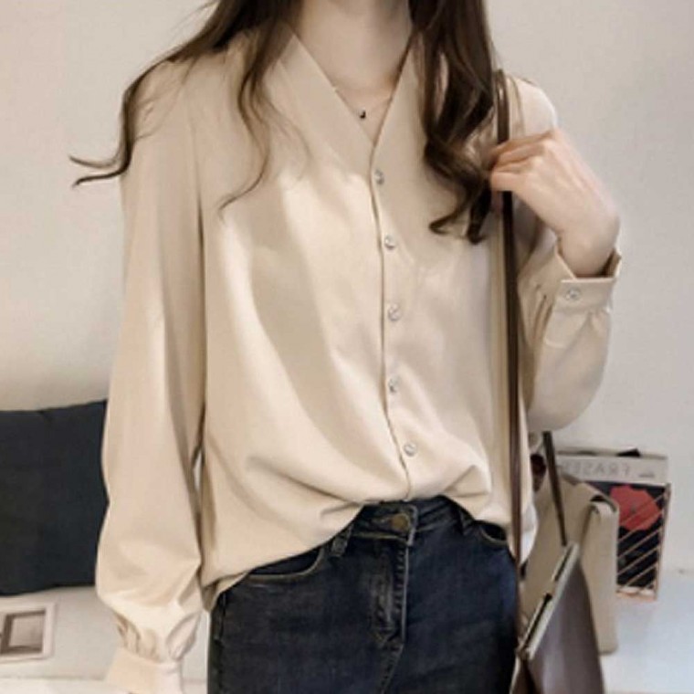 เสื้อเบลาส์ชีฟองคอวีสำหรับใส่ทำงาน