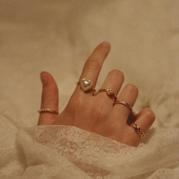 ชุดแหวนแฟชั่น Big Heart Pearl 5 วง