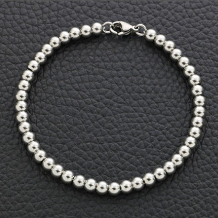 สร้อยข้อมือลูกปัดสแตนเลสสตีลสีทอง unisex (5 มม.)