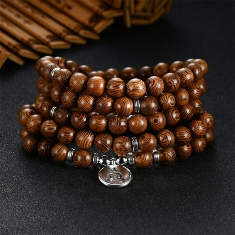 สร้อยคอ/สร้อยข้อมือลูกปัด 108 เม็ด ลายดอกบัวและพระพุทธรูป