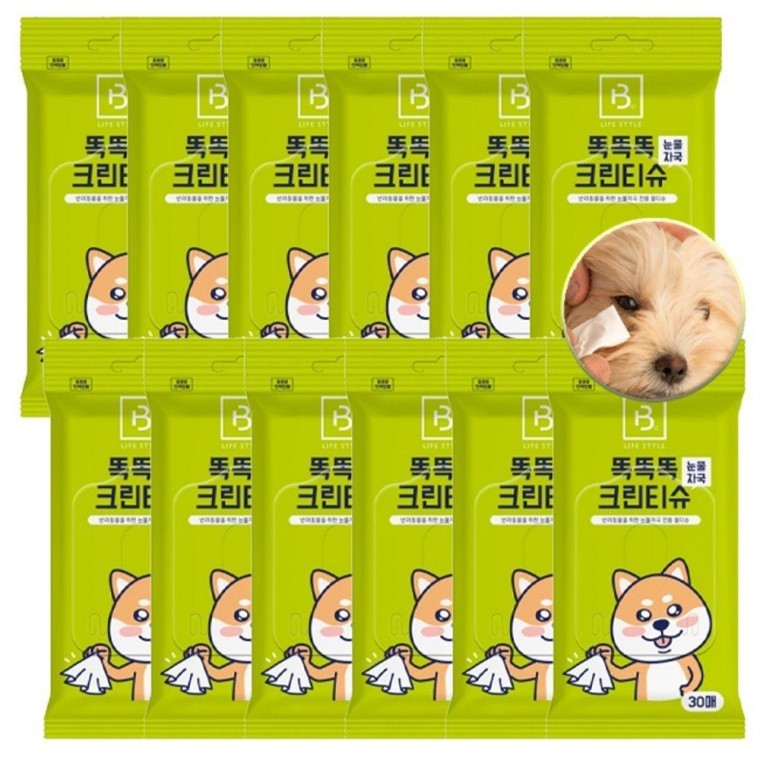 ผ้าเช็ดทำความสะอาดสุนัขเพื่อสุขอนามัย ชนิด Clean สำหรับคราบน้ำตา 30 แผ่น 12 ชิ้น กลิ่น