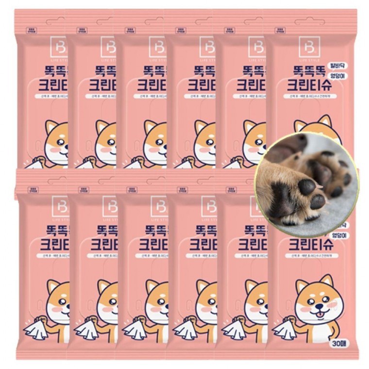 ผ้าเช็ดทำความสะอาดสุนัขเพื่อสุขอนามัย ชนิด Clean สำหรับก้น 30 แผ่น 12 ชิ้น อุ้งเท้า