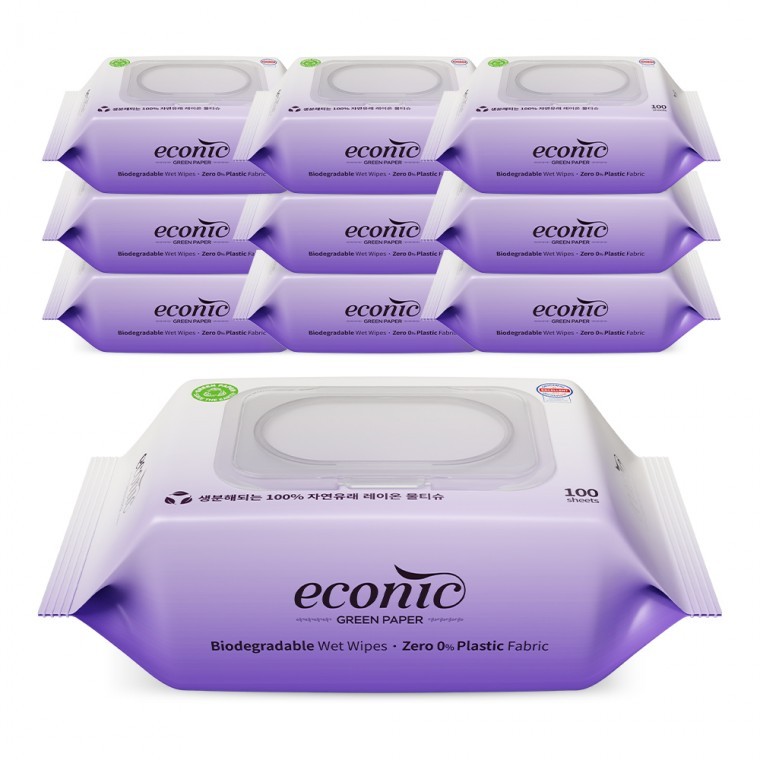 ผ้าเช็ดทำความสะอาดชนิดย่อยสลายได้ Rayon 100% Eco-nic Green มีฝาปิด 100 แผ่น 10 ชิ้น