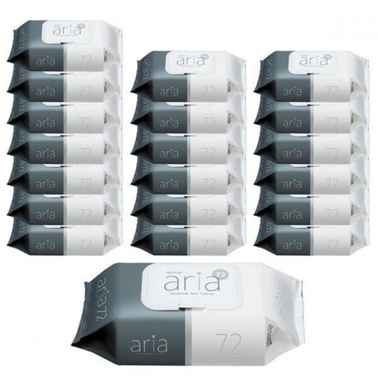 ผ้าเช็ดทำความสะอาดพรีเมียม Aria 72 แผ่น 1 กล่อง 20 ชิ้น