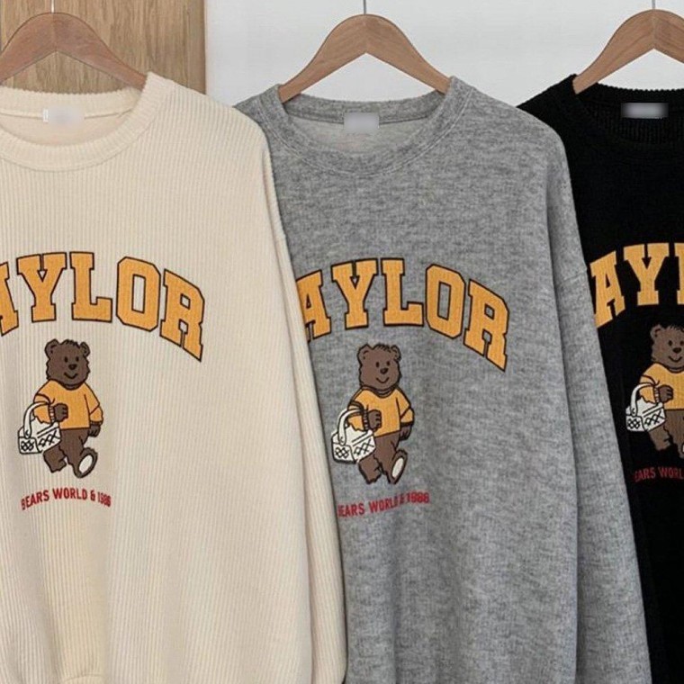 HL] เสื้อยืดแขนยาวไหมพรมหมีสำหรับผู้หญิงไซส์ใหญ่