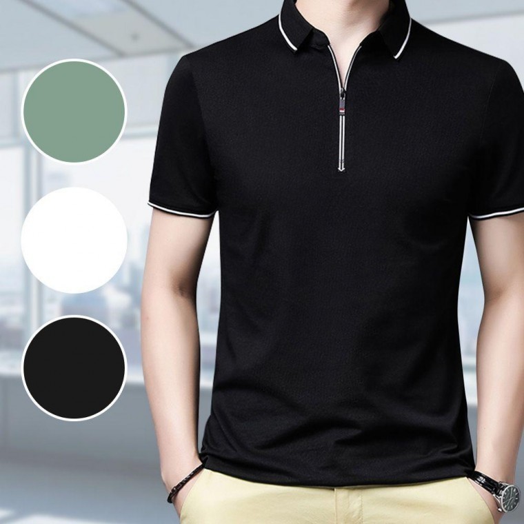 เสื้อโปโลแขนสั้นมีซิปสำหรับผู้ชายสำหรับกอล์ฟ