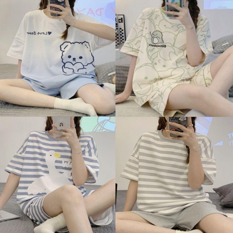 ชุดใส่นอนผู้หญิง 4 แบบสำหรับฤดูร้อน ชุดนอนแขนสั้น กางเกงขาสั้น