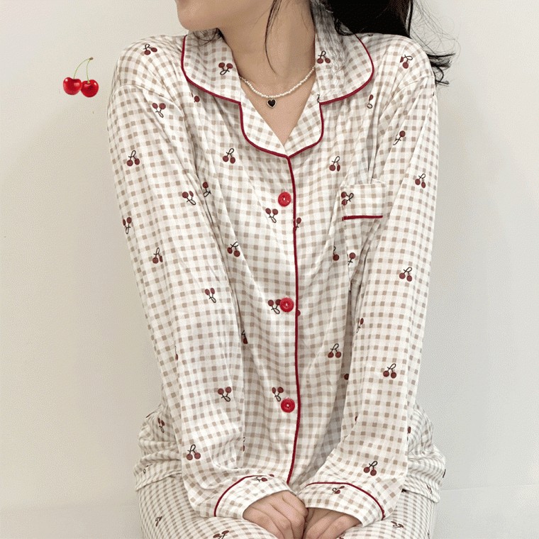 ชุดนอน Cherry Ade ชุดอยู่บ้าน ชุดนอนกางเกง (สำหรับฤดูใบไม้ร่วง/ฤดูหนาว)