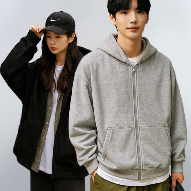 เสื้อฮู้ดซิป (Hoodie Zip-up) ทรงโอเวอร์ไซส์ ใส่ได้ทั้งชายและหญิง 6 สี 3 ไซส์