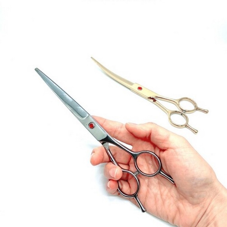 กรรไกรตัดผมสแตนเลส 7 นิ้ว ทรงโค้ง 2 สี