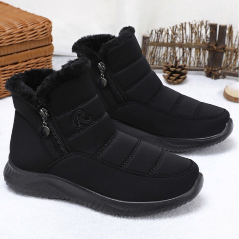 1+1 รองเท้าบูทกันหนาวข้อเท้า R-Padding สำหรับชายและหญิง รองเท้ากันหนาว รองเท้าขนสัตว์ รองเท้าคู่รัก