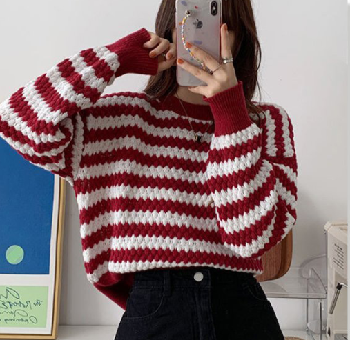 1 แถม 1 เสื้อไหมพรมผู้หญิงลายซิกแซก ลายสก็อต ลายเปีย คอกลม