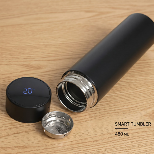 กระบอกน้ำสมาร์ททัมเบลอร์ บอกอุณหภูมิ LED ขนาด 480 มล. (มีที่กรองชาในตัว)