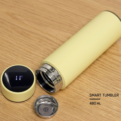 กระบอกน้ำสมาร์ททัมเบลอร์ บอกอุณหภูมิ LED ขนาด 480 มล. (มีที่กรองชาในตัว)