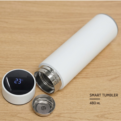 กระบอกน้ำสมาร์ททัมเบลอร์ บอกอุณหภูมิ LED ขนาด 480 มล. (มีที่กรองชาในตัว)